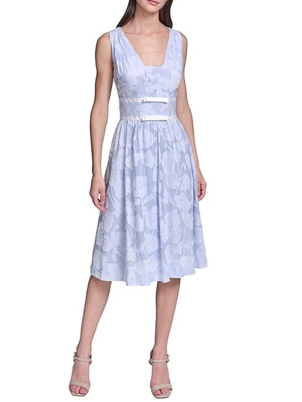Karl Lagerfeld Paris Women’s Size 12 Blue White Floral Fit & Flare Midi Dress